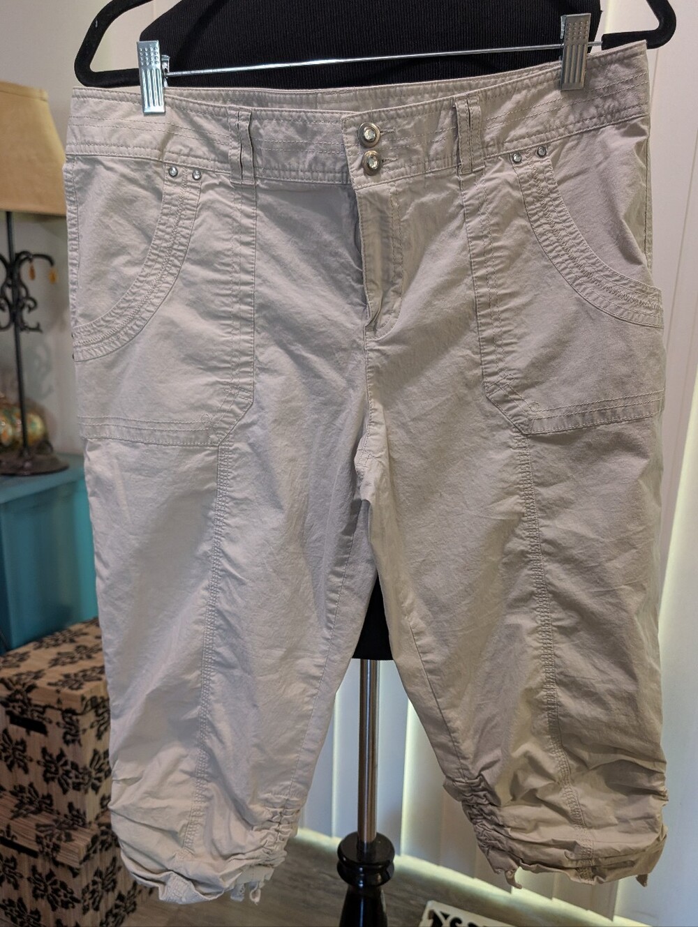 INC International Concepts Khaki Capri Pant with Bling